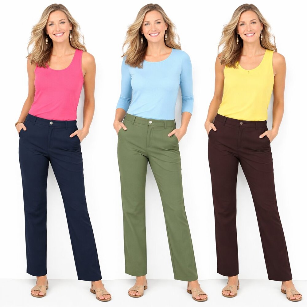 Talbots Perfect Chino Petite Straight Leg Pants Navy Brown Olive NWT Stretch